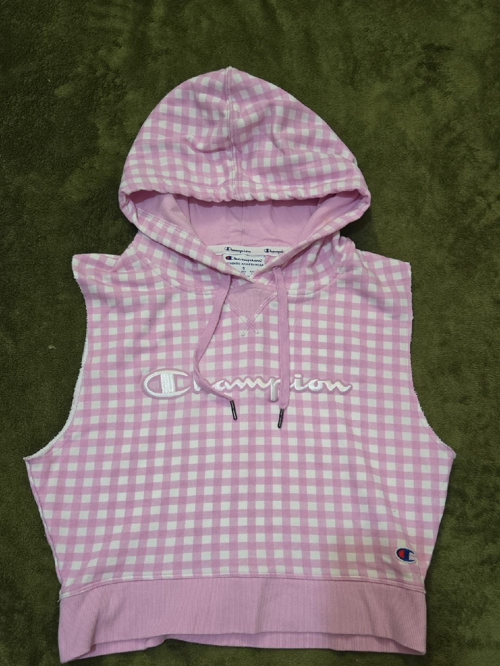 SChampion Pink Gingham Sleeveless Hooded Top S